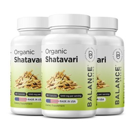 Organic Shatavari 1200mg, 60 Capsules - Lactation Support Vitamins, Hormonal Balance for Women, Asparagus Racemosus Root (Pack of 3)