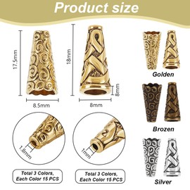 PandaHall 90pcs Bead Cone Caps, Metal Beads End Caps Apetalous Spacer Beads Caps Tibetan Style Cone Jewelry Bead for DIY Earring Bracelet Pendant Jewelry Making Christmas Tree Wreath