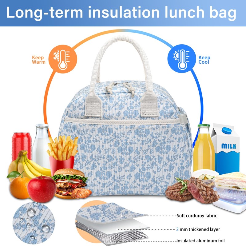 Lunch Box for Women, Insulated Lunch Bag Cute Corduroy Lunchbag