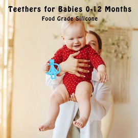 2 Pack Teething Toys, Baby Teething Toys 0-6 6-12 Months, Silicone Bear Shape Baby Teether, Easy to Hold Baby Chew Toys, BPA Free, Blue and Yellow