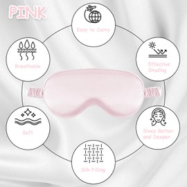 Sleep Mask Silk Eye Mask for Sleeping, Blackout Anti-Allergy Silk Eye Mask with Elastic Strap for Night,Travel,Nap,Meditation (Pink)