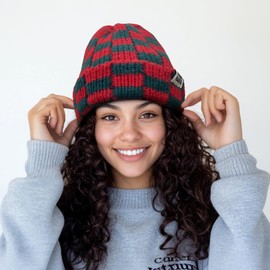 Croogo Knit Winter Beanie for Men Women Unisex Winter Hat Snow Ski Extra Warmth Plaid Stylish Cool Skull Cap Hat,Red-KH56