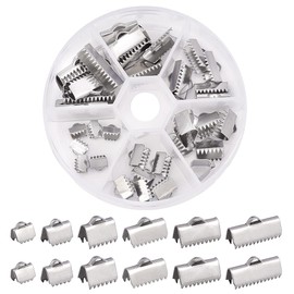 PH PandaHall 36 Pcs 304 Stainless Steel Ribbon Bracelet Bookmark Pinch Crimp Clamp End Findings Cord Ends Fasteners Clasp Leather Crimp Ends 6 Sizes 6.5-20mm for Jewelry Making