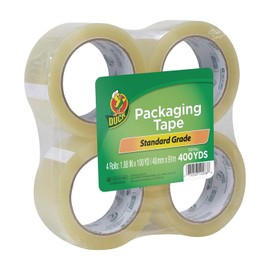Duck Brand Cinta de embalaje estándar de repuesto, transparente, grosor 1.6 mil, Transparente, Pack of 4 Rolls, 100 Yards Each