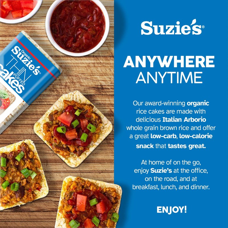Suzie's Organic Brown Rice Cake Thins|12 Pack|Unsalted Sodium Free|USDA Organic,