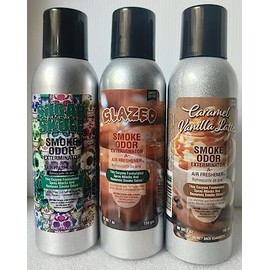 Smoke Odor Exterminator 198 gm/ 7 oz Large Spray Assorted Sugar Skull Set of Three Cans.Includes Sugar Skull, Glazed & Caramel Vanilla Latte.