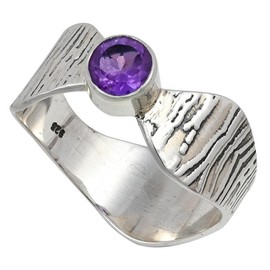 JEWELSTREZORO Amethyst Edelstein-Bandring für Herren und Damen, alle Größen, 925er-Sterlingsilber, handgefertigter Geschenkartikel, Schmuck TSR113F_56 (17.8)