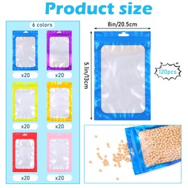 120 Pcs Plastic Gift Bag Bulk, Resealable Party Goodie Bag with Clear Window Assorted Color Favor Pouches with Handle, Mylar Bags Colored for Home Birthday Wedding Party Candy Gift Wrapping(Clear)