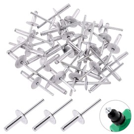 Glarks 60Pcs 3/16" x 3/4" Large Flange Aluminum Blind Rivets Pop Rivets Set for Joining Metal Plate Pipe Automotive
