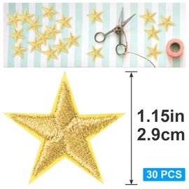 Mxxipp 30pcs Gold Star Embroidered Patches, Iron on Mini Star Embroidery Applique, Sew on Stars Repair Patch Decorative Patch for Dress Shirt Jeans Jacket Bag Hats Embellishments