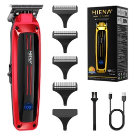HIENA PRO Professional Electric Hair Trimmer for Men, Cordless Clipper Barber Haircut Tool with USB, Rechargeable T-Blade Precision Beard Trimmer, Perfect Gifts for Men(Red)