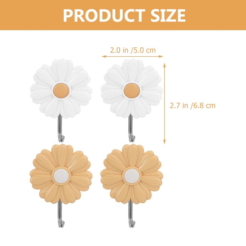 Cabilock 4pcs Daisy Sticky Hook daisy coat bags wall hanger