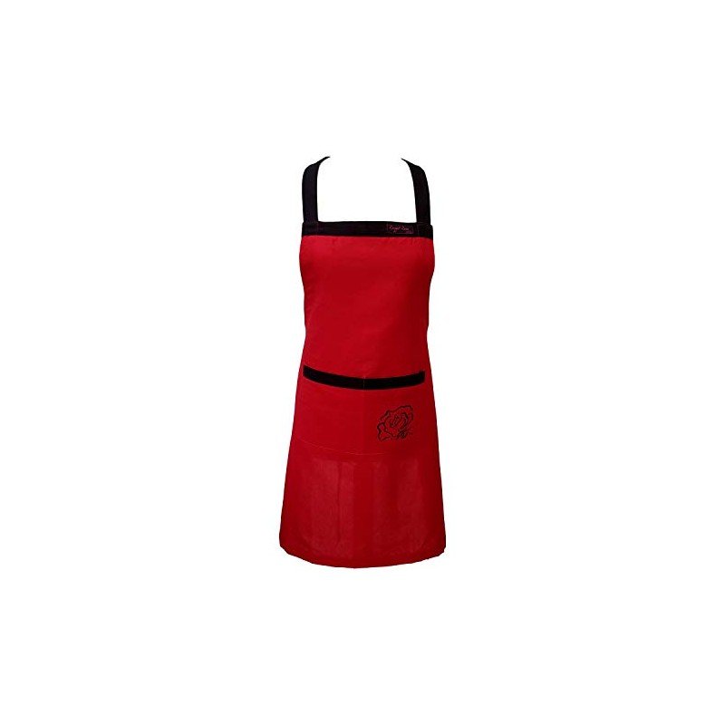 Ragged Rose Kitchen Apron, cotton, Red with Black, Unisex