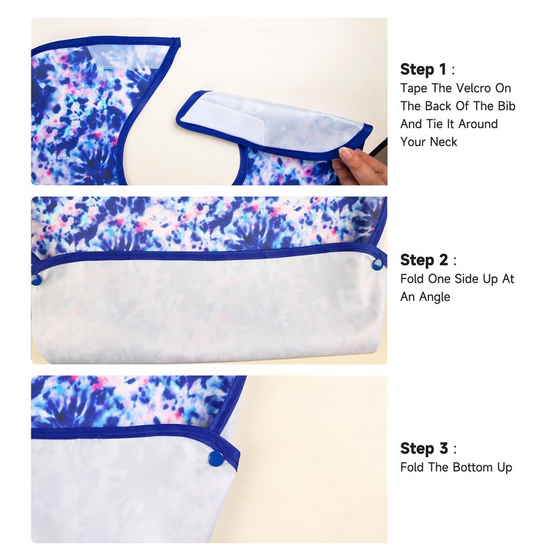 Adult Bibs - 3 Pcs Washable Clothing Protector with Crumb