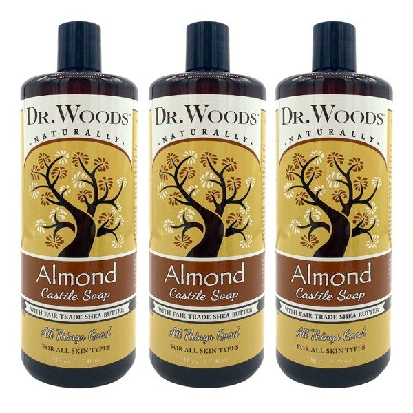 Dr. Woods Pure Almond Liquid Castile Soap with Organic Shea Butter, 32 Ounce (Pack of 3)