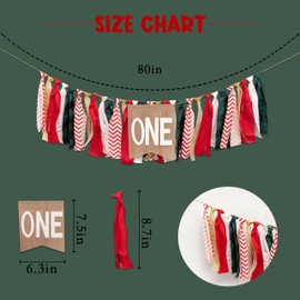 Christmas High Chair Banner for 1st Birthday - Red and Green One High Chair Banner, 1st Birthday Decoration for Boys Girls, Christmas Birthday Party Decorations,Merry Christmas Banner Photo Props