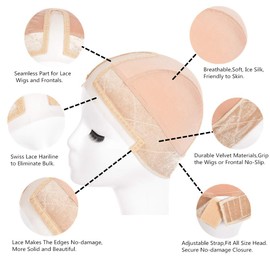 Lace Gripcap Velvet Comfort Adjustable All in one Lace Wig Grip Band with Silk Wig Cap for All Lace Wigs and Frontals with Swiss Lace,Make HAIRLINE and PART Seamless Transitio (Dark Brown)
