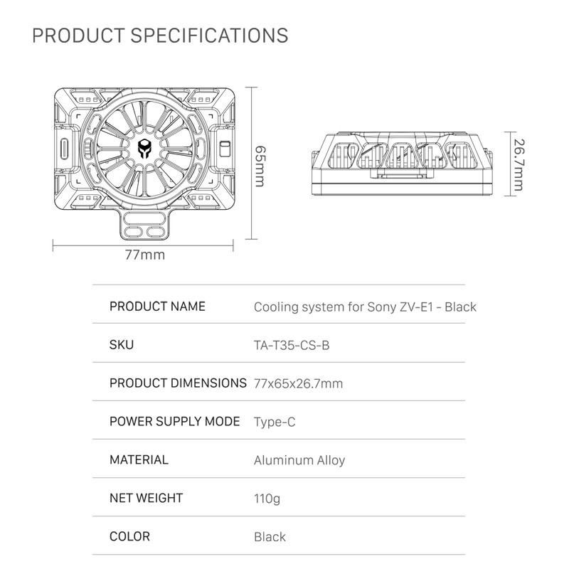 Tilta Cooling System Compatible with Sony ZV-E1 with Multi-Speed Fan
