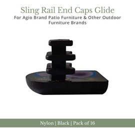Sling Rail End Caps, Furniture Sliders, Fits Agio Brand Patio Furniture and Other Outdoor Furniture Brands, Half Oval, Pack of 16, Black