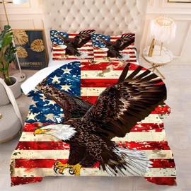 kxry Eagle USA American Flag Comforter Set Full Size Flag Bedding Set for Boys Kids Teens US Stars Stripes Bedding Quilt with 1 Comforter + 2 Pillow Cases