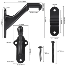 RealPlus Handrail Bracket, 3" Staircase Hand Rail Brackets for Stair Railing with Screws, Black (Pack of 8)