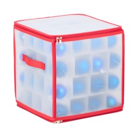 Relaxdays Christmas Bauble Storage Box, 64 Compartments, H x W x D: 31 x 30 x 30 cm, Christmas Tree Bauble Box, Transparent/Red