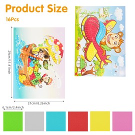 AUAUY Sticky Mosaic Picture Kit for Creating, 16PCS Mosaic Sticker Art Kits for Kids, Animal Mermaid Mosaic Art Painting by Dot Sticker, Toddler Hands DIY Arts & Crafts for Kids 3-8 Party Favors