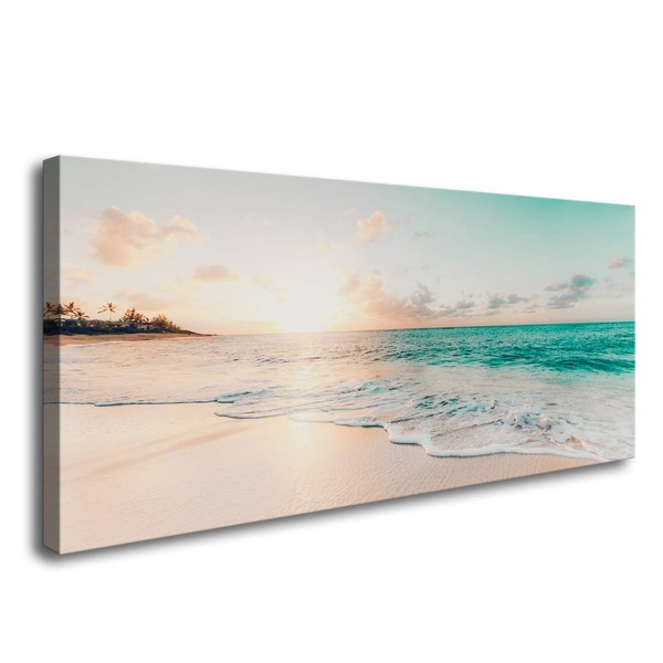 S73874 Wall Art Canvas Prints Beach Sunset Ocean Waves Nature Pictures Painting Canvas Paintings Ready to Hang for Home Decorations Wall Decor