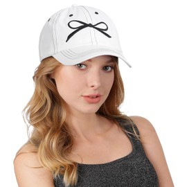 Coubeau Women's Baseball Cap with Bow Adjustable Sports Cap Casual Hat, White