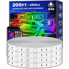 LETIANPAI 200ft Outdoor LED Strip Lights Waterproof 1 Roll,IP68 Outside Led Light Strips with App and Remote,Music Sync RGB Exterior Rope Self Adhesive Back for Deck,Balcony,Pool