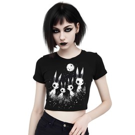 Funnydove T Shirt Shirts for Women Bunny Rabbit Tshirt Womens Horror Goth Emo Tees Gothic Tshirts Crop Top Clothes Black