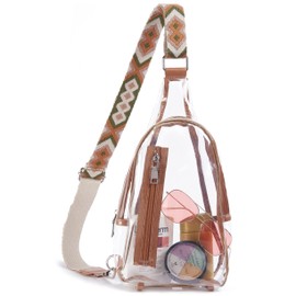 Telena Clear Sling Bag Stadium Approved Fanny Pack Crossbody Bag Purses for Women Lightweight Fashionable Chest Bag Brown