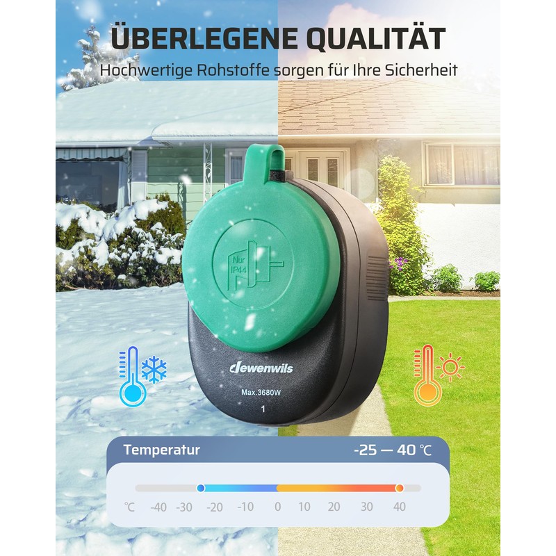 DEWENWILS Outdoor Radio Sockets with Remote Control, 16 A, 3680
