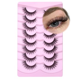 False Eyelashes Natural Look Clear Band Lashes Wispy Lashes Cat Eye Faux Mink Lashes 3D Fluffy Lashes Natural Fake Eye Lashes Pack by GVEFETIEE 8 Pairs