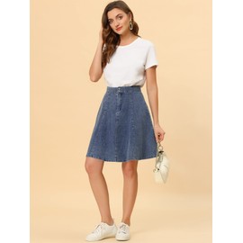 Allegra K Allegra K Women's High Waist A-Line Flared Pleated Casual Midi Denim Skirt Light Blue 20