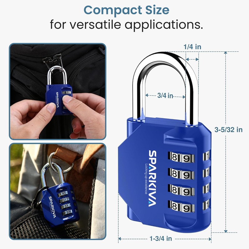 Sparkiva Combination Padlock with Code, 4 Digit Heavy Duty Padlock