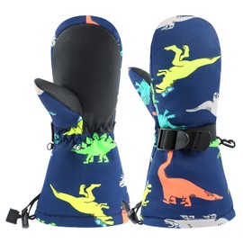 BAVST Baby Winter Waterproof Mittens for Infants Toddler Boys Girls Ski Snow Gloves Kids Teens 2-6T (Green Dinosaur, 4-6T)