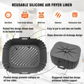 Wellavich Large Air Fryer Silicone Liner for 8-10QT Ninja Dual Basket Air Fryer, Non-Stick Air Fryer Pot, Rectangular Air Fryer Silicone Basket, Reusable Air Fryer Accessories, 2 Pcs Frying Baking Pan