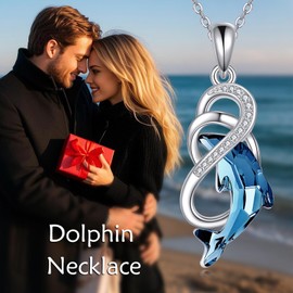 POPLYKE Infinity Dolphin Necklace 925 Sterling Silver Dolphin Crystal Pendant Necklace Dolphin Jewellery for Women Mom