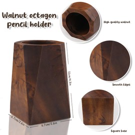 Boerni Walnut Wood Pen Holder,Simple Polygon Wooden Pencil Holder Cup Pen Container Holder Pen Pot Organizer Makeup Brush Holder for Kid Student Desk Office Library School Stationery Gift (Octagon)