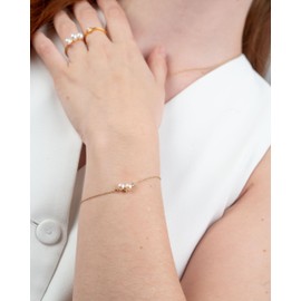 Secret & You Lovelace White Freshwater Cultured Pearl Bracelet 4.5-5mm 5-5.5mm with Cubic Zirconia 925 Sterling Silver 18K Gold Plated Pearl, Pearl