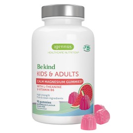 Igennus High Dose Calm Magnesium Gummies with L-Theanine & B6 for Children & Adults, 90 Sugar-Free Watermelon Gummies, No Artificial Colours, with Natural Flavours, 45-90 Servings