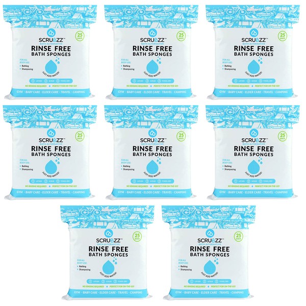 Scrubzz Disposable No Rinse Bathing Wipes - All-in-1 Single Use Shower Wipes, Simply Dampen, Lather, and Dry Without Shampoo or Rinsing Pack of 8