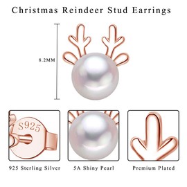 Kamise Women's Silver Christmas Earrings, 925 Sterling Silver Christmas Stud Earrings, Snowflake & Santa Claus & Elk Pearl & Cubic Zirconia Stud Earrings Silver 925, 10 mm Cute Silver Sleeping Stud