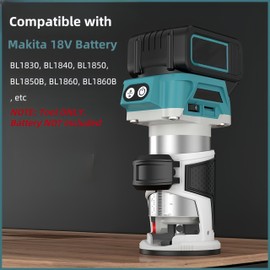 Cordless Router Tool Fits for Makita 18V Battery, 30000RPM Electric Wood Trim Router, Compact Palm Router with Edge & Roller Guide for Woodworking, Adjustable Base Height w/Scale (Tool Only)