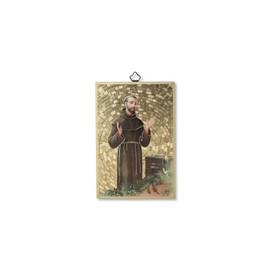 Fratelli Bonella | Sacred Picture on MDF Poplar Wood 8 mm with Mosaic of St Francis Gold Foil with Prayer Chain on the Back 10 x 15 cm | Made in Italy