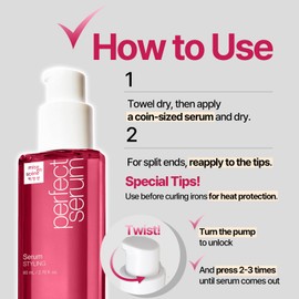 Mise En Scene Perfect Serum Styling - Heat Damage Protection Oil for All Hair Types | Holding Bounce & Heat Protectant | Hair Essence for Long Lasting Curl | Argan Oil | Powdery Scent. 2.70 Fl. Oz.