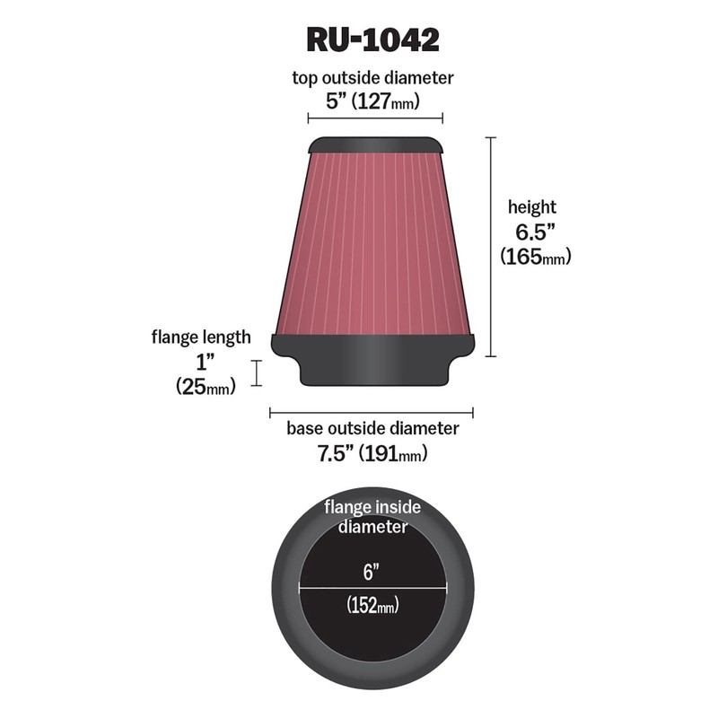 K&N High-Flow Original Lifetime Universal Clamp-On Air Filter: High Performance,