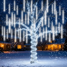 EAGWELL Christmas Lights Outdoor 12 Inch 10 Tubes Meteor Shower Light LED Falling Rain Drop Lights Icicle Snow Cascading Xmas String Decor for Tree Wedding Party Garden Decoration,Shine White