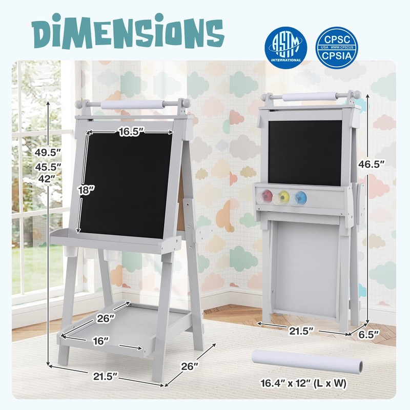 HONEY JOY Art Easel for Kids, Foldable Height Adjustable Double-Sided